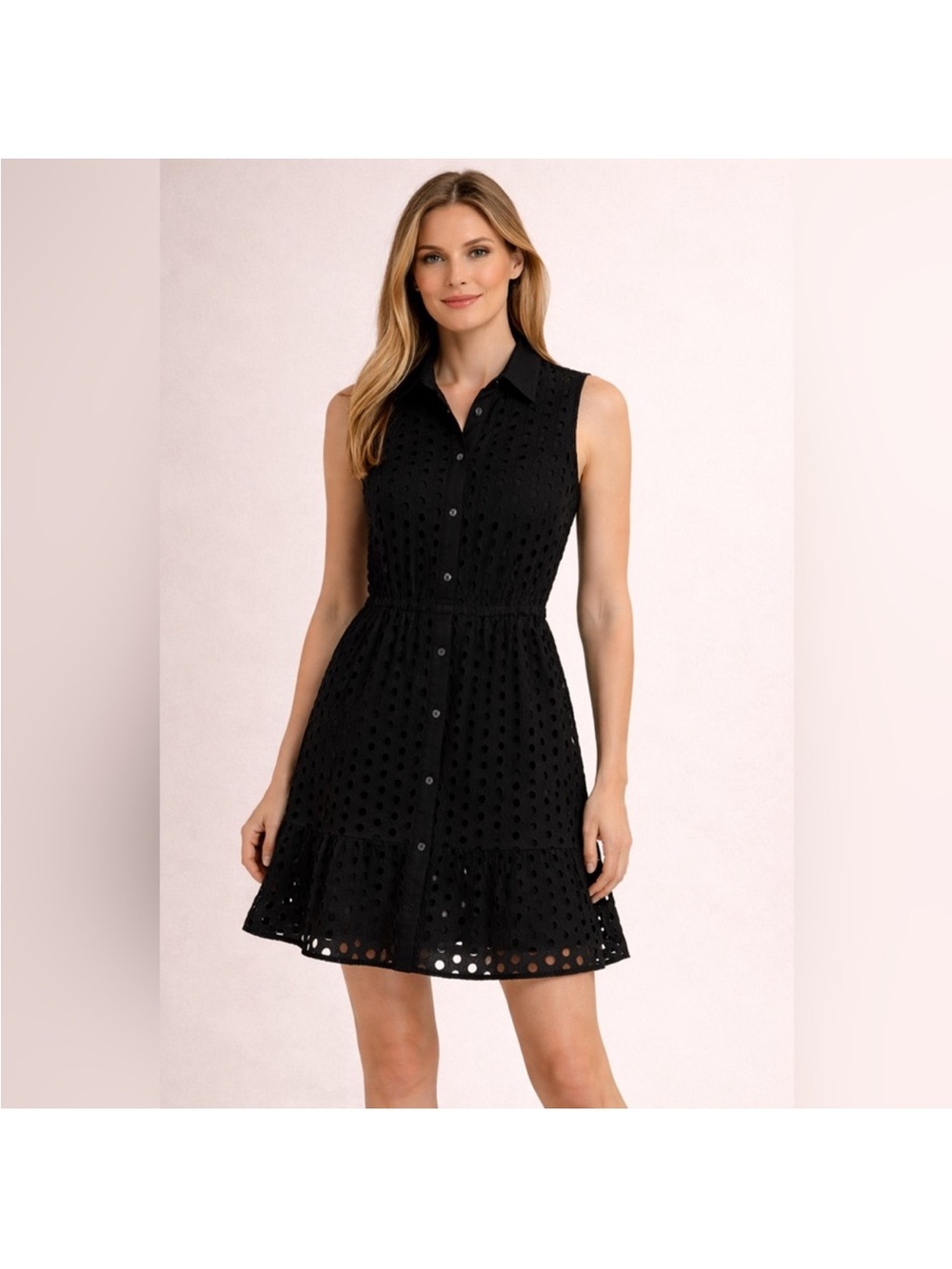 NWT GAP Black Sleeveless Eyelet Shirt Dress Mini Summer Lined Classic Cardigan